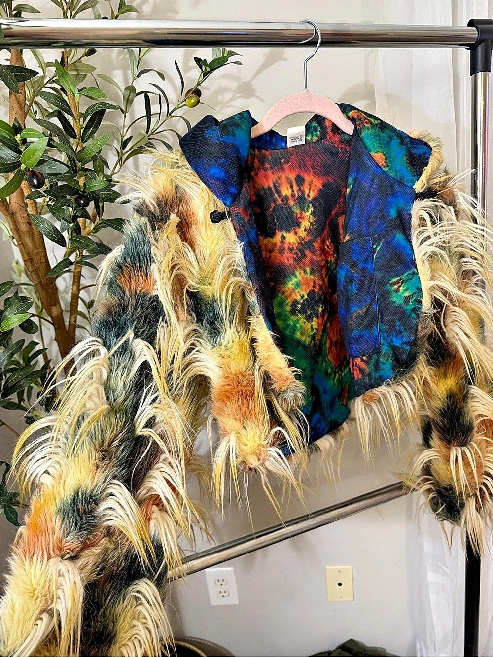 Gentle Fawn Faux-Fur Tie-Dye Jacket Blue Medium